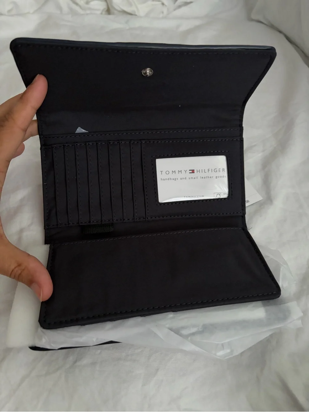 Tommy Hilfiger Navy Trifold Wallet Red-White Stripe NWT